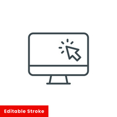 Computer monitor click cursor line icon. Simple outline style sign for mobile concept and web design. Mouse, PC, desktop, display. Vector illustration isolated. Editable stroke EPS 10