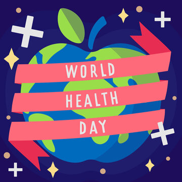 World Health Day square illustration for social media post apple shaped earth