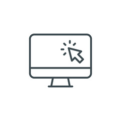 Computer monitor click cursor line icon. Simple outline style sign for mobile concept and web design. Mouse, PC, desktop, display. Vector illustration isolated. EPS 10