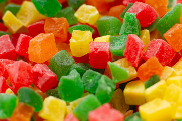 Colorful cubes dry fruit  candied peel texture