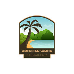 American samoa national park badge design vector illustration, beach dan mountain view