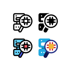 CPU power and Processor Robot Finder and Search Icon, Logo, and illustration