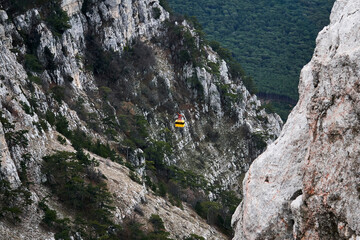 mountain landscape with moving aerial tramway