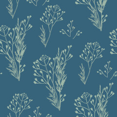 Seamless botanical pattern of various field grass elements. Concept of ecology, environment, conservation. For paper, cover, fabric. vector