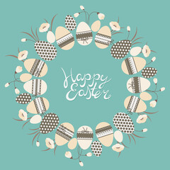 Happy easter card with eggs and flowers