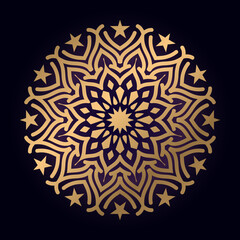 Fototapeta na wymiar Luxury Mandala floral motif Islamic Stylized Background Gold color Arabesque Pattern, Ornamental Background for meditation yoga, Complex flourish weave medallion, Tattoo print, Wedding card, and Cover