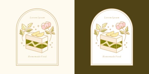 Hand drawn vintage cake, pastry, bakery logo, branding, and sticker elements