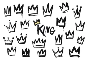 Fotobehang Set of crown icon in brush stroke texture paint style. hand drawn illustration. © Panuwat