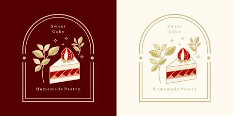 Obraz premium Hand drawn vintage cake, pastry, bakery logo elements with frame