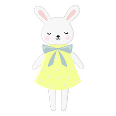 Bunny girl in a dress, vector illustration on a white background. Can be used as a print on children's clothing, greeting cards, invitations to children's parties, room poster.