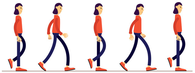 Animation of human gait. Animation for your cartoon. Movement animation of the character