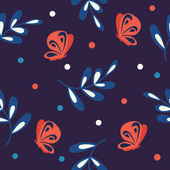 Seamless pattern with butterflies on a blue background. Great print for decor.