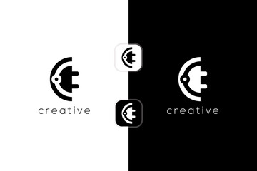 Abstract unique letter C with electrical service logotype. Creative vector based icon template