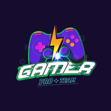 Gamer logo concept. gamer controller with thunder