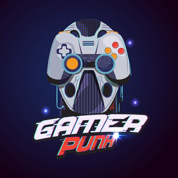 Gamer logo. robot head with gamer controller - vector illustration