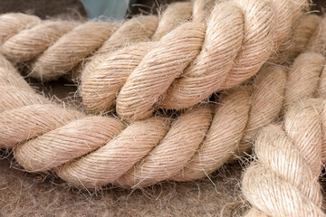 Close-up of a rope made of natural coarse sisal fiber