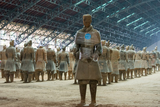 Terracotta Army, excavated terracotta sculptures at Emperor Qin Shi Huang burial place in Xian, China on August 4, 2015