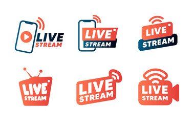 Set of live streaming icons and video broadcasting. Smartphone screen for online broadcast, streaming service.