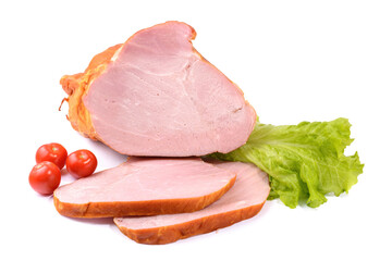 Smoked pork loin, pork isolated on a white background.