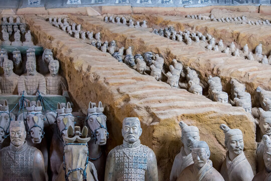 Terracotta Army, excavated terracotta sculptures at Emperor Qin Shi Huang burial place in Xian, China on August 4, 2015