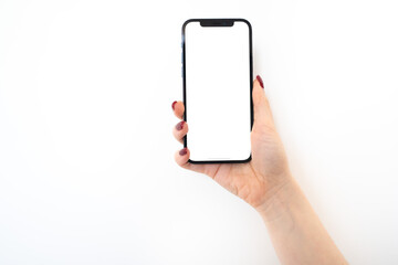 hand holding a mobile phone mockup