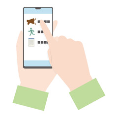 スマートフォンの防災アプリをチェックするイラスト