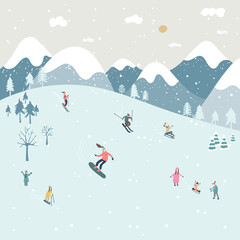 Winter hand-drawn style, cute and fun characters.