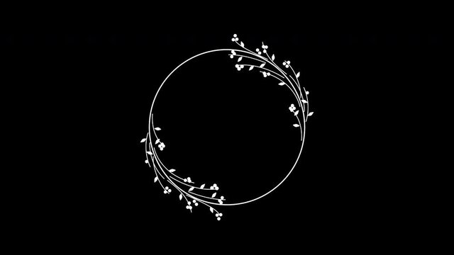4K Circular frame with hand drawn flowers animation, flowers movement animation, wedding background, Ornament.