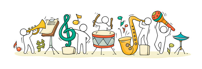 Sketch of music class with working little people