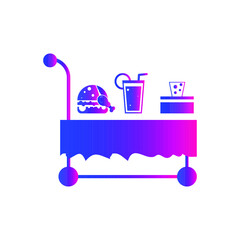 Delivery table icon, restaurant food delivery table icon. Table with wheel, moving table icon.