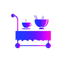 Delivery table icon, restaurant food delivery table icon. Table with wheel, moving table icon.