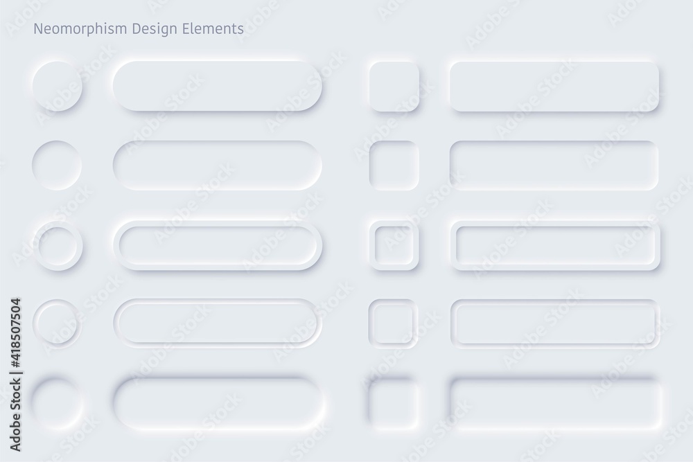 Poster Editable neumorphic buttons set. Sliders for websites, mobile menu, navigation and apps. Simple elegant Neumorphism trendy design elements UI components isolated on light background.
