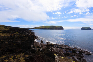 Vestmannaeyjar island beach day view, Iceland landscape.Surtsey island