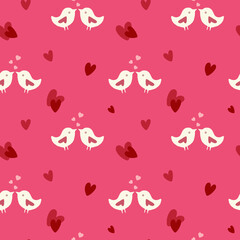 Lovely pattern with birds and hearts. Vector holiday background. Valentine's Day. Gift wrap, print, cloth, cute background for a card.