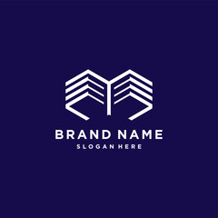 abstract building logo with line art style premium vector