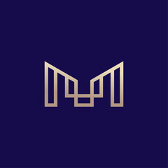 letter M logo with golden line art style premium vector