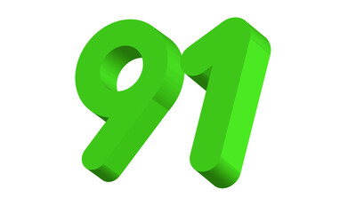 91 Simple Modern Green 3D Number