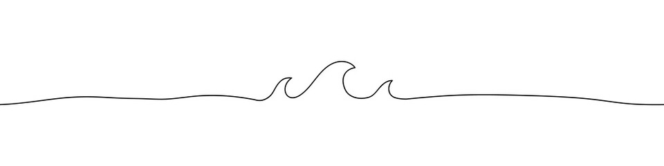 Drawing one line of the sea wave. Abstract wave continuous line. Vector illustration on white background.