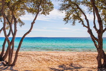Beautiful long sand beach the island of Pag in Croatia
