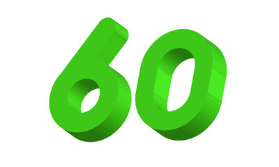60 Simple Modern Green 3D Number