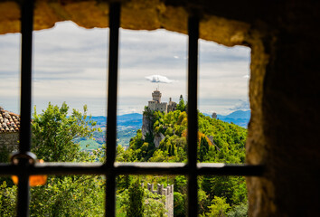Panorama view of the San Marino landscape view from the city with buildings and fortifications