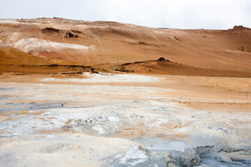 Hverir mud pools day view, Iceland landmark