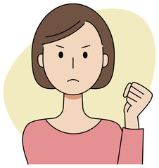 拳を挙げて怒った表情をする女性のベクターイラスト