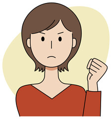 拳を挙げて怒った表情をする女性のベクターイラスト