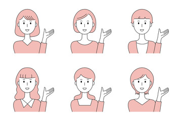 説明する女性のベクターイラストセット