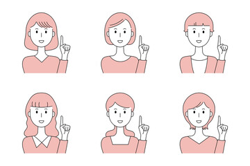 指差しする女性のベクターイラストセット