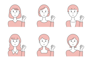Fototapeta premium 怒った表情の女性のベクターイラストセット