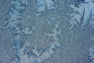 Ice crystals in the detail on a window glass in winter time
