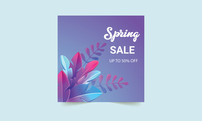 Spring Sales text as logotype, badge and icon, banner, postcard, card, invitation, template. Vector illustration.