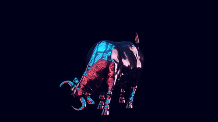 Bull with Blue Red Pink Moody 80s lighting 3d illustration render	